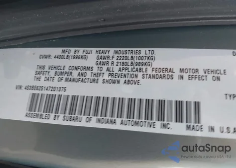 2004 Subaru Legacy L/L W/35Th Anniversary Edition z USA, uszkodzony, nr VIN 4S3BE625147201375